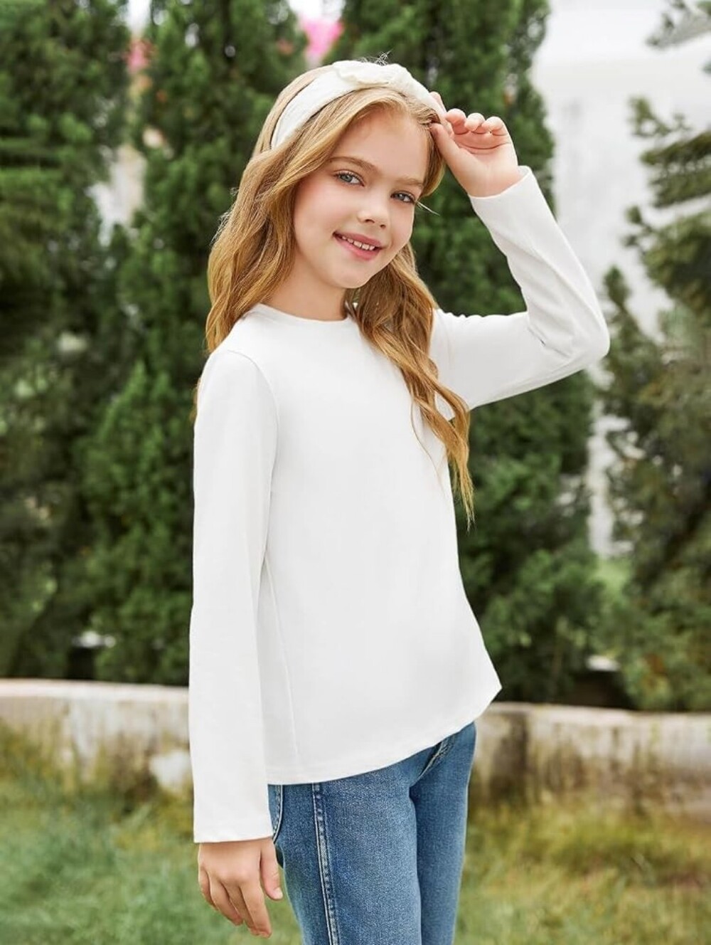 Girls Long Sleeve T Shirts Kids Fall Tops 5-14 Years White